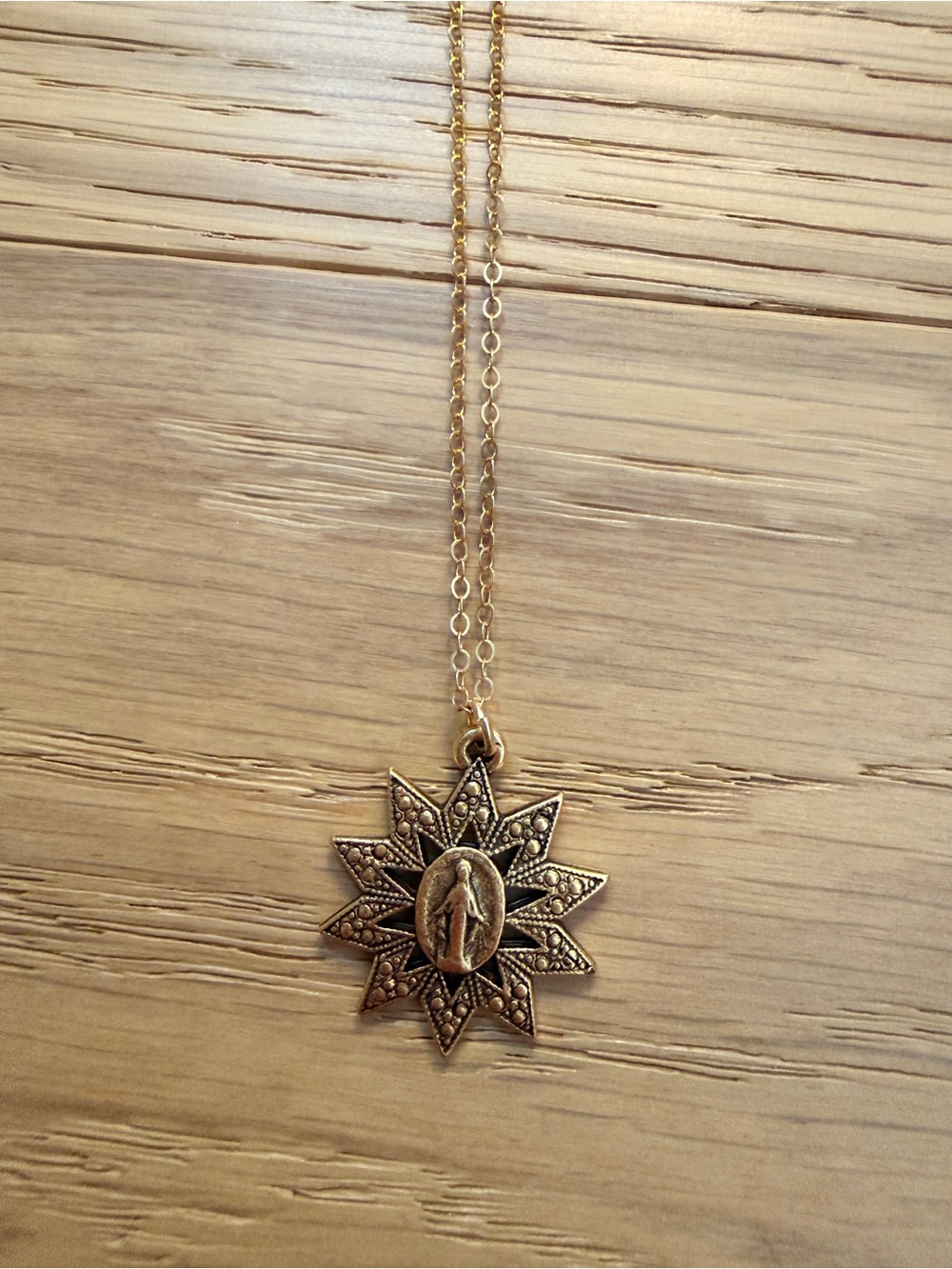 Bronze/Gold Mother Mary Pendant Necklace Women's Jewelry - Miraculous Medal